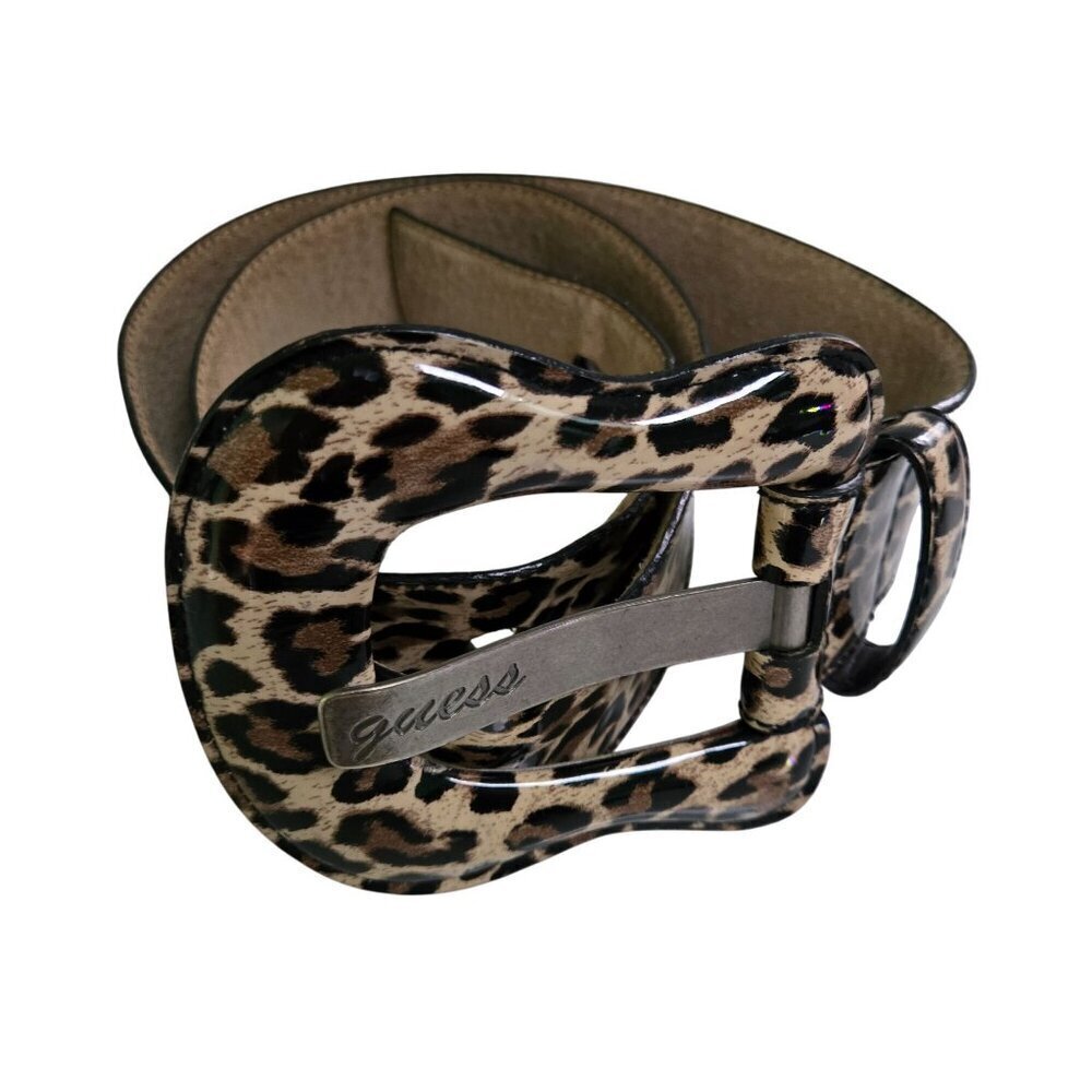 Guess Vintage Leopard Faux Patent Leather Belt animal print trending